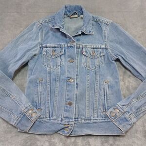 Vintage Levi's Red Tab Denim Jean Trucker Jacket Womens Sz M Blue Paper Tag 00's